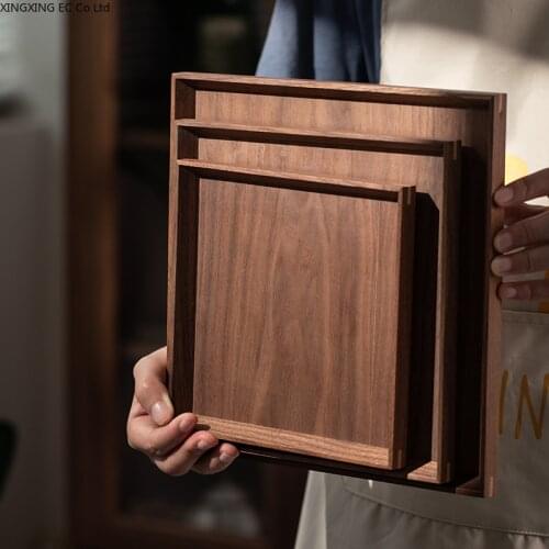 Black Walnut Solid Wood Tray Japanese Rectangular Tea Tray Wooden Tray Household Flower Tray Tea Tray Solid Color Dessert Tray
