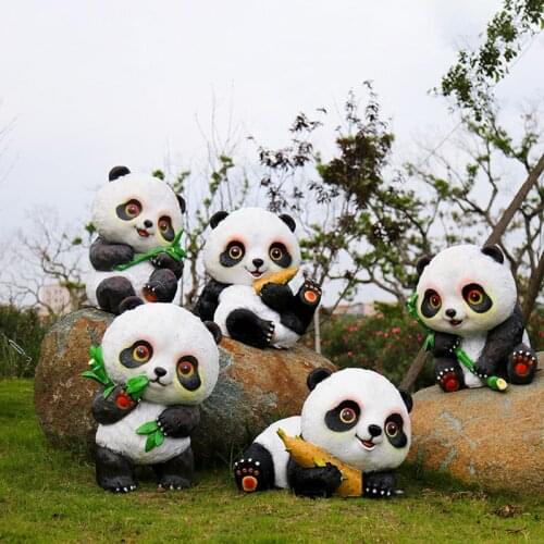 Garden Decoration Outdoor Courtyard Creative Sculpture Animal Resin Lovely Panda Statue Out Door Landscape Exterior Ornament