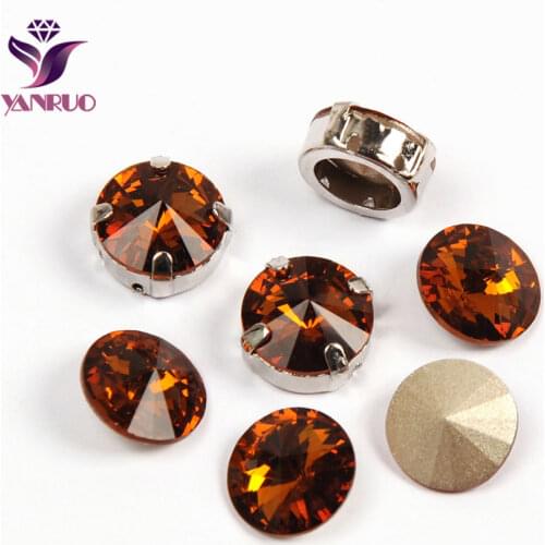 YANRUO 1122 Rivoli All Sizes Smoked Topaz Sew On Crystal Fancy Stones Point Back Strass Sewing Rhinestones For Crafts