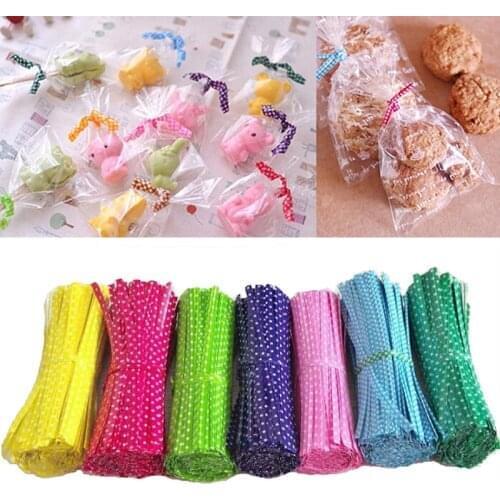 100pcs/pack Candy Color Dot Print Twist Ties Wire For Cake Pops Sealing Cello Bags Lollipop Gifts Package Wedding Party Supplies