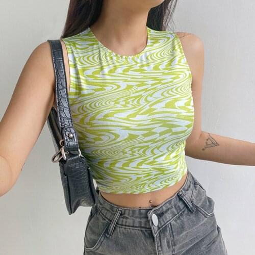 Women Summer Casual Tops O-neck Print Sleeveless Tank T-Shirts Graphic Blouse