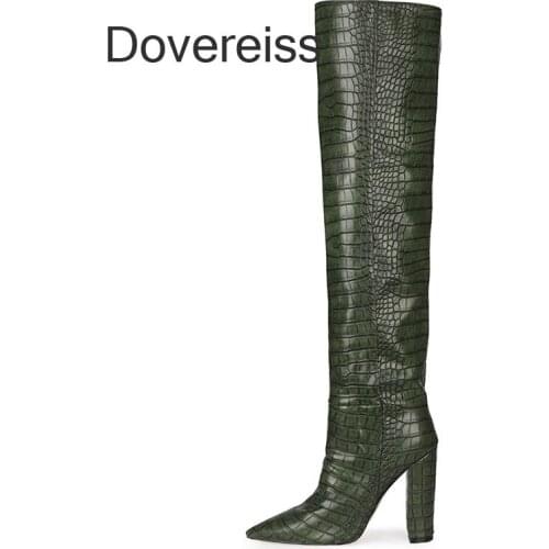 Winter Woman New Fashion Sexy Consice Pure Color Brown Gray Pointed Toe Chunky Heels Knee High Boots Big Size 46 47