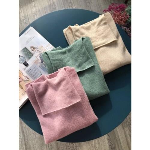 ElfStyle Women Pink/Beige/Green Wool & Cashmere High Collar Knitted Sweater Pullover - Newest 2020 Newest Knitting Top