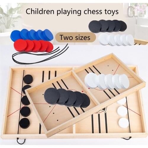 1Set Slingshot Table Hockey Wooden Busy Board Game w/t 20 Chess Realistic Desktop Puck Game Interactive Gift Toy for Family