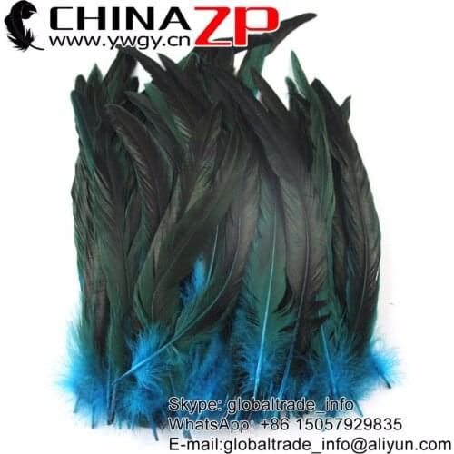 NO.1 Supplier CHINAZP Factory 100pcs/lot 25-30cm(10-12inch) Length Fantastic DIY Decoration Part Dyed Blue Rooster Tail Feathers