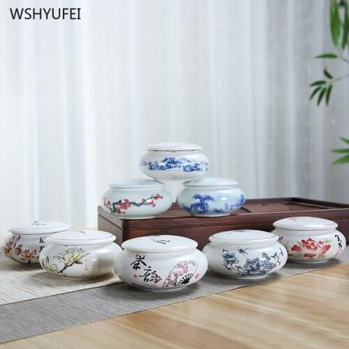 1Pcs Ink style flat round home Ganoderma lucidum tea coffee bean biscuit candy sealed cans pill powder ceramic storage tank