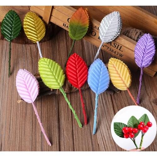 200pcs Silk Leaf Leaves For Bouquet Garland Wreath Cap Decoration Craft DIY Candy Box Package Accessory Wedding Party