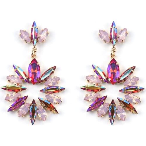 2020 Fashion Full Glass Crystal Flowers Earrings Women Wedding Bridal Drop Earrings Indian Vintage Statement ZA Earrings Jewelry