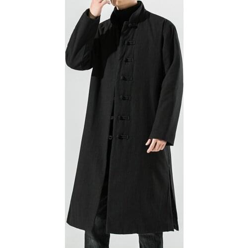 2021 Winter Men Chinese Style Long Parkas Men Thick Warm Hanfu Coat Male Vintage Long Robes Cotton-Padded Jacket Windbreaker 3XL