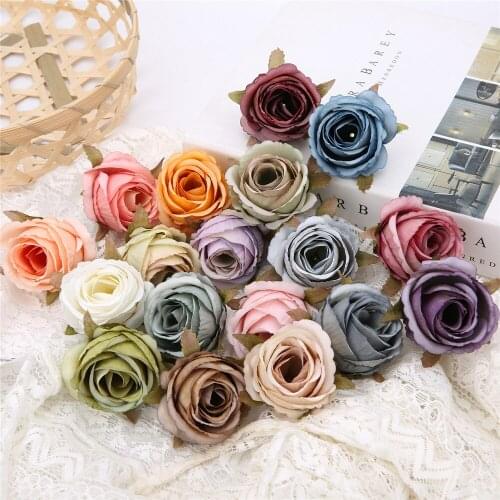 5Pcs Colored Roses Artificial Flowers Heads Silk Rose Fakes Flowers Heads Artificial Flowers Wedding Decoration Home Decoration