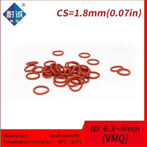 5PCS/lot Silicone rubber oring Red VMQ CS 1.8mm ID6.3/6.7/6.9/7.1/7.5/8/8.5/8.75/9mm Gasket Silicone Oring waterproof Silica gel