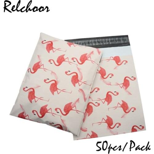 50pcs/Pack Mail Bags Flamingo Thickened Logistics Packing Bag Envelope Bags Cartoon Courier Bag Personalized Printing Bag