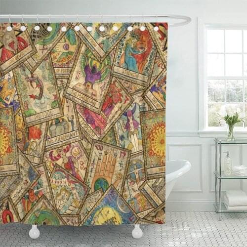 72"x78" Home Decor Old Colorful Tarot in Chaotic Occult Esoteric Divination and Wicca Mystic Shower Curtain Waterproof