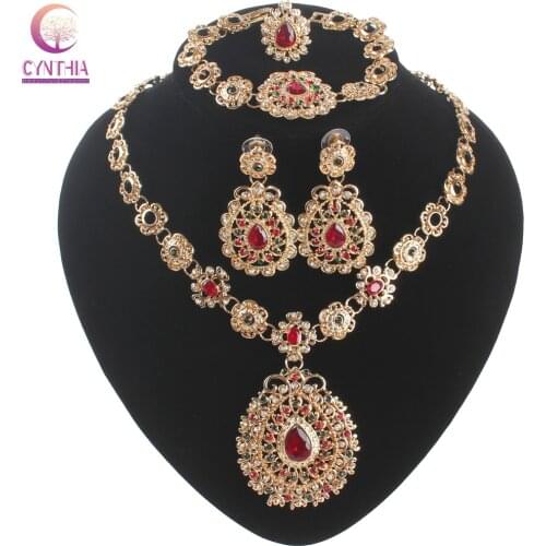 Ethnic Style African Jewelry Sets Dubai Gold Color Necklaces For Weddings New Fashion Drop Big Earrings For Women Wedding