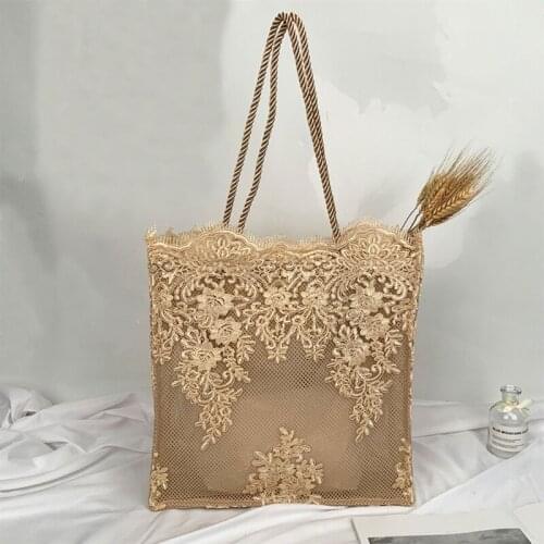 Hollow Lace Bag Casual Embroidery Flower Clutch Bag Lightweight Shoulder Tote Handbag Mesh Lace Ladies Shoulder Bag