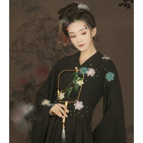 Bi Meng WYJN Black Simple Sexy Female Costume Hanfu for Thematic Photography or Sleeping Flower Empress Princess Cosplay Hanfu