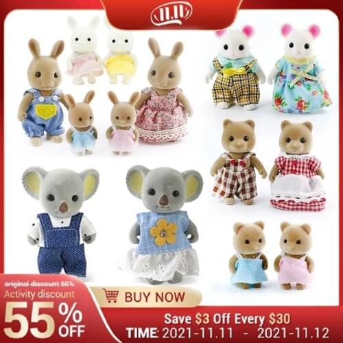 Baby Plush Dolls Koala Forest Animal Family Miniature Dollhouse Figure Furniture Rabbit Set Pretend Play Kids Gifts Toys