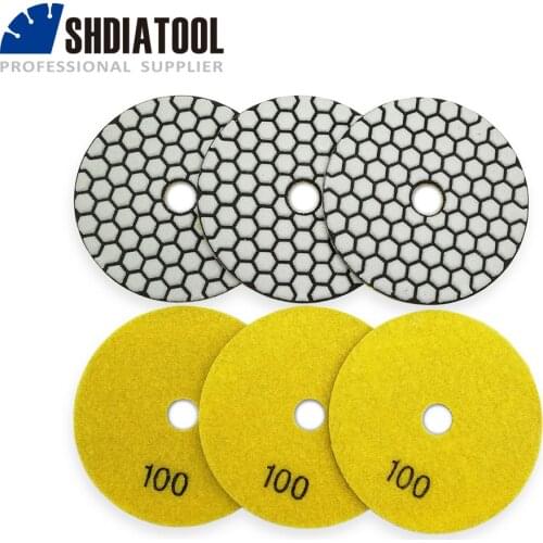 SHDIATOOL 6pcs Diamond Resin Bond Dry Polishing Pad 4"/100mm Grit #100 Granite Marble Stone Flexible Sanding Disk Polisher Disc