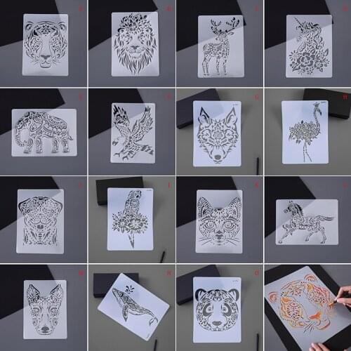 Diy Animal Series Painting Stencils A4 Lace Ruler Drawing Template Hollow Out Hand-painted Coloring Books For Kids Scrapbooking