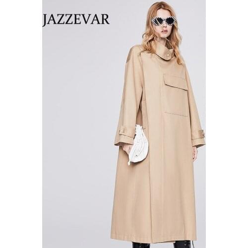 JAZZEVAR Long profile trench coat 2021 autumn new gloss high density trench coat British style tooling style