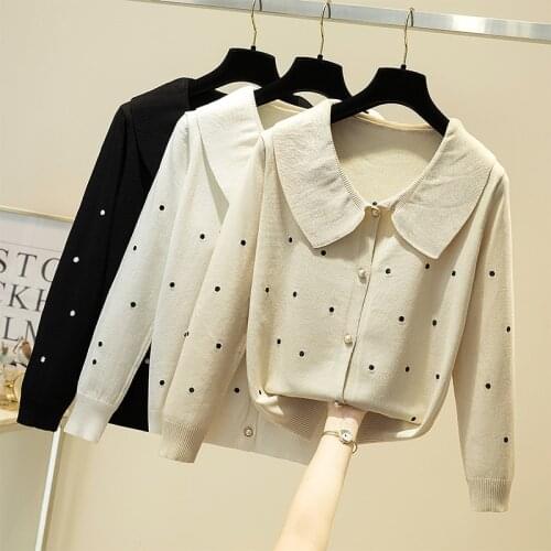 Spring Autumn Women Sweater Tops Fashion Knitted Long Sleeve dot print Loose Size Casual Women Cardigan Sweater Basic Jacket