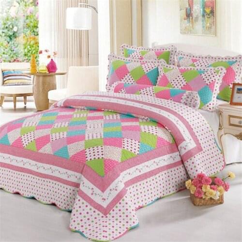 Quilted Bedspread on the Bed Cotton Quilt Sets 3 Pieces Floral Printed King Patchwork Coverlet Summer Blanket Cubrecam Bed Cover