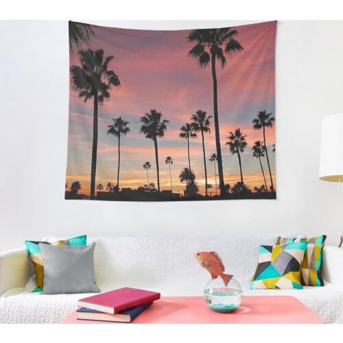 Cool Palm Trees Pink Blue And Orange Skies Tapestry Fashion Room Decor Pattern Print Tapestry Wall Bedroom Carpet Bed Sheets