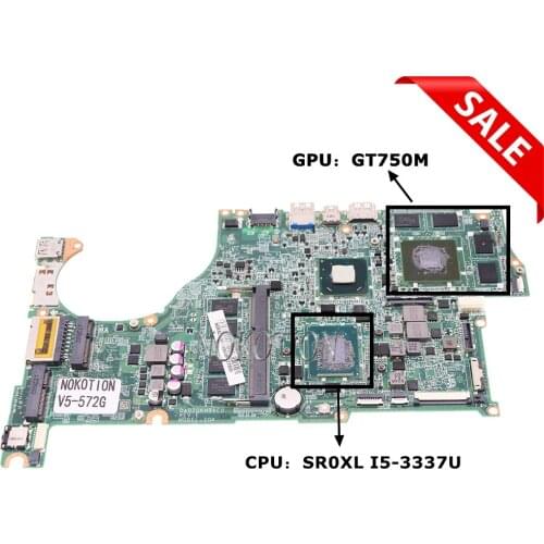 DA0ZQKMB8E0 NBMAL11001 NB.MAL11.001 laptop motherboard For acer Aspire V5-572G SR0XL I5-3337U GT750M 4G Ram memory Main board