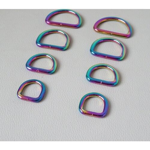 1Pcs/Lot Rainbow Metal D Half Ring Buckle Hardware Belt Loop For Bag Backpack Dog Collar Leads Rope Clasp Sewing DIY Accessories