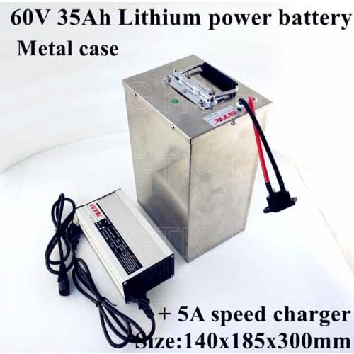Metal shell 60v 35Ah li-ion battery pack not 30Ah 40Ah lead acid for RV EV 3kw 2kw motor power storage energy bike + 5A charger