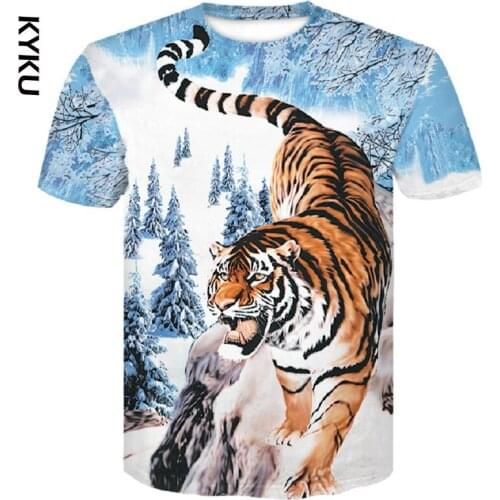 KYKU Tiger T Shirt Men 3d prined New T-Shirt Short Sleeve O-Neck Fashion Hip Hop Summer Tops Tees Casual 3D Wolf