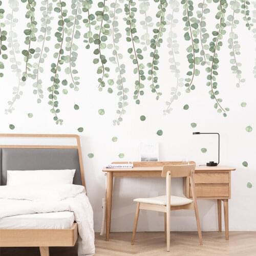 Nordic Style Rattan Leaves Wall Stickers for Living Room Bedroom Eco-friendly Vinyl Wall Decals Art Home Decor Stickers for Wall
