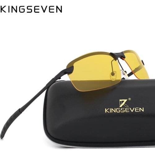 KINGSEVEN Night Vision Goggles Driving Polarized Sunglasses for mens car Driving Glasses Anti-glare Alloy Frame glasses night