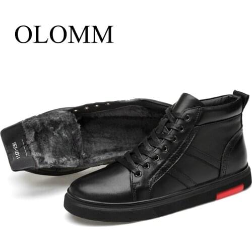 OLOMM 2019 winter high-top shoes leather wild casual shoes plus velvet leather boots warm mens shoes DD-62