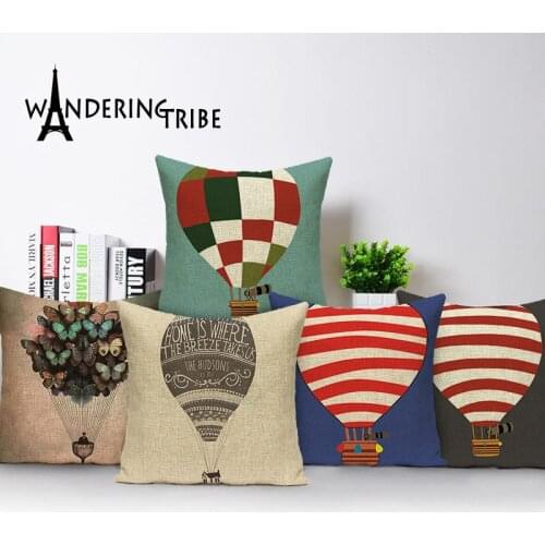 Colorful Cushion Cover Hot Air Balloon Pillow case Geometric Custom Cotton Linen Cushion Sky Home Decorative Pillow Cover