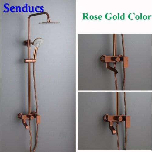 Senducs Luxury Shower Set Rose Gold Bathroom Shower System with High Quality Space Aluminum Rose Gold Shower Set