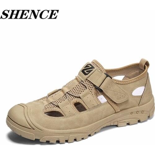 SHENCE Summer Mens Sandals Slippers Sports Shoes Soft Non-slip Rubber Velcro Man Jogging Trail Running Men Hiking Shoes Sandals