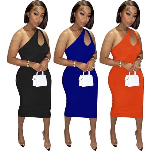 Sexy One Shoulder Knitted Long Dress Sleeveless Summer Club Party Dress Cut out Bodycon Sundress Women Clothes 2021 Streetwear