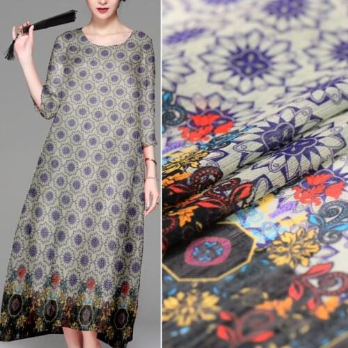 Retro printing silk linen fabric breathable silk fabric for dress ethnic fabrics natural linen fabric wholesale silk cloth