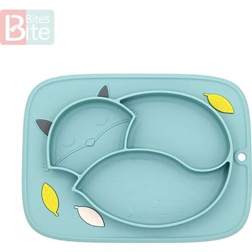 1set Baby Silicone Plate Dish Cute fox Feeding Set Kids Dishes Spoon Waterproof Spill-Proof Suction Rotating Bowl Tableware Dish
