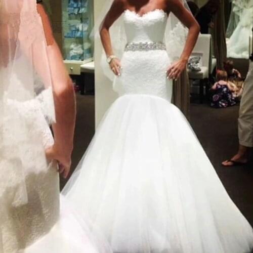 ANGELSBRIDEP Sweetheart Mermaid Wedding Dress 2021 Robe De Mariee Fashion Appliques Crystal Sash Court Train Formal Bride Dress