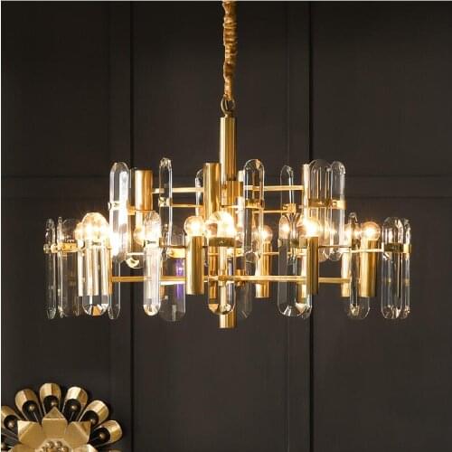 New LED modern crystal chandelier Nordic living room decoration luxury American gold villa lamps lustre cuisine