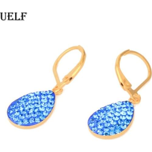 Uelf New Blue Color Long Drop Rhinestone Dangle Earrings Women Wedding Water Drop Earing Fashion Sparkling Crystal Jewelry