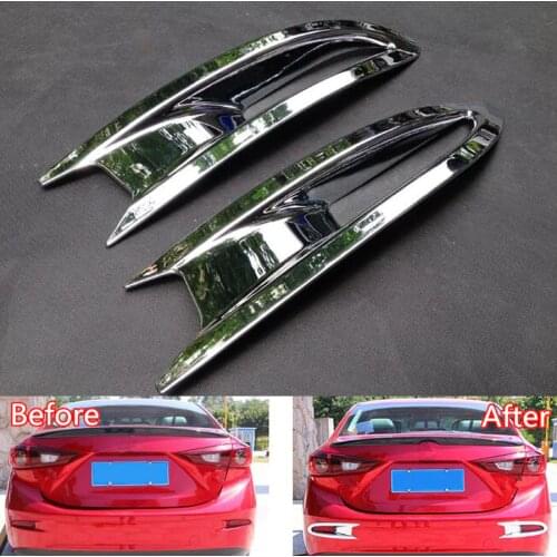 YAQUICKA 2x Chrome ABS Car Rear Tail Fog Light Lamp Frame Cover Trim Styling Fit For Mazda 3 Axela 2014 2015 2016 Auto Accessory