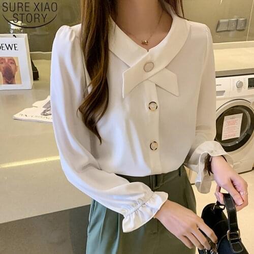 Blusas Mujer De Moda 2021 Autumn Bow White Chiffon Shirts Office Lady Womens Tops and Blouses Long Sleeve Cardigan Blusas 10687
