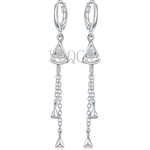 Free Shipping 925 Sterling Silver colorFashion Tassel Long Ladies Earrings Women Jewelry Birthday Gift Specials