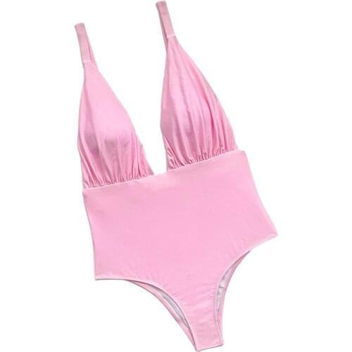 New Womens One Piece Swimsuit Solid Color Sexy Bikini European and American Fashion Beachwear Summer Hot Spring Beach Surfing