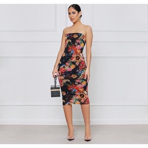 SUJYing New Fashion Sexy mesh perspective Chest Wrapping Slash Neck Womens Print Hip Wrap Dress