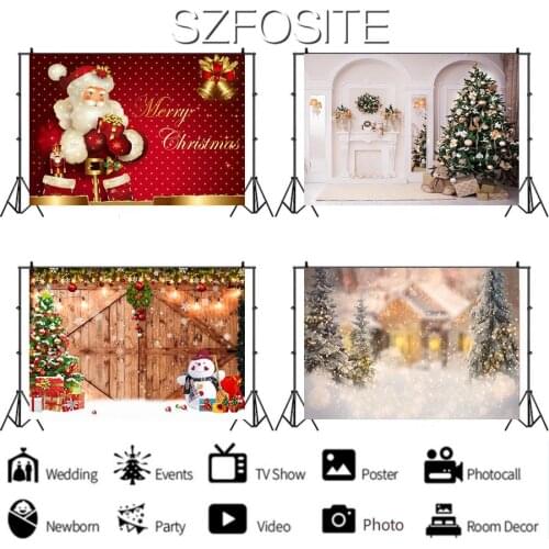 Winter Snowman Gift Tree Snow Scene Festival Backdrop Christmas Happy Party Decoration Kids Room Newborn Custom Background Photo