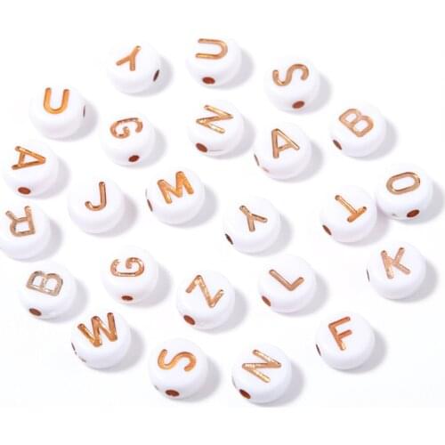 100pcs/pack Acrylic oblate letter beads white background rose gold single letter beads diy word jewelry bracelet